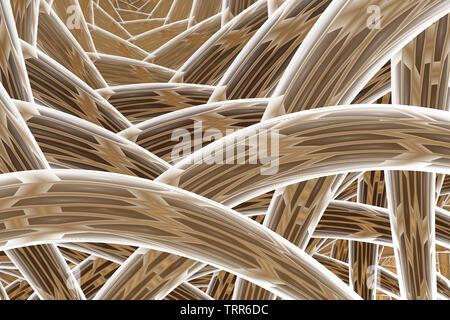 Multi-colored tangled colorful thread rope. Abstract fractal background - computer-generated image. Digital art: chaos curves or threads. Backdrop or Stock Photo