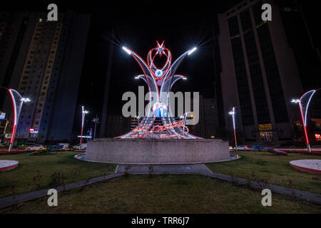 Atasehir, Istanbul,Turkey - 1 Şubat 2019; Republic square night view. (Atasehir square junction). Atasehir municipality intersection arrangement study Stock Photo