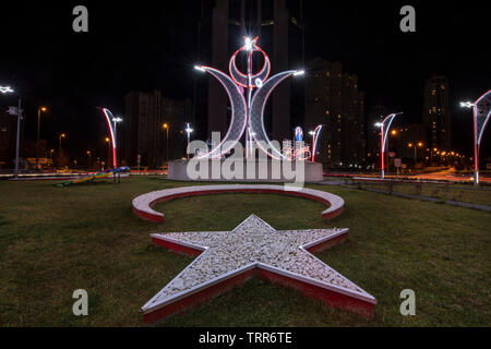 Atasehir, Istanbul,Turkey - 1 Şubat 2019; Republic square night view. (Atasehir square junction). Atasehir municipality intersection arrangement study Stock Photo