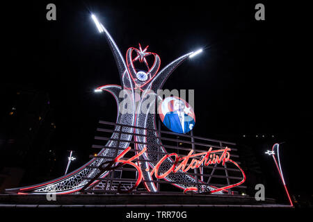 Atasehir, Istanbul,Turkey - 1 Şubat 2019; Republic square night view. (Atasehir square junction). Atasehir municipality intersection arrangement study Stock Photo