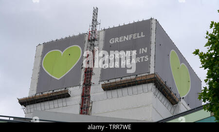 London, UK, 11th June 2019 Daytime. Grenfell Tower, Scene of the disastrous fatal fire on the week of the second anniversary. Stock Photo