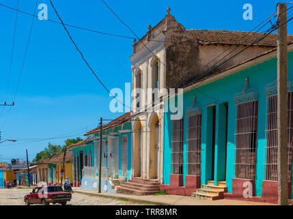 One of the colourful main streets in the town of Trinidad, Sancti Spiritus Province, Cuba, Caribbean Stock Photo