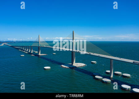 Aerial view of the Sunshine Bridge on Interstate 275 over Tampa Bay. Stock Photo