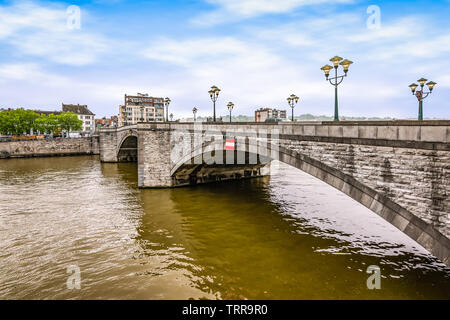 Bridge over the river Meuse in Huy, Belgium. Stock Photo