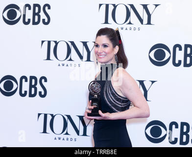 New York, NY - June 9, 2019: Stephanie J. Block holding Tony award and posing in media room at the 73rd annual Tony Awards at Radio City Music Hall Stock Photo