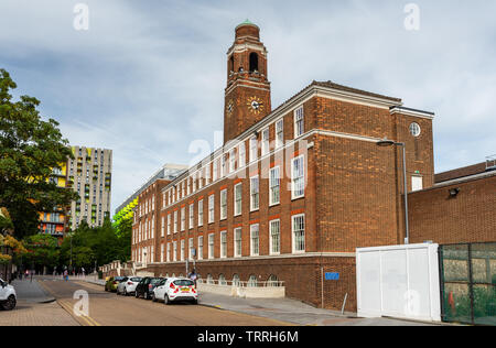 London, England, UK - June 1, 2019: Sun shines on the 20th Century brick Barking Town Hall, seat of the London Borough of Barking and Dagenham Council Stock Photo