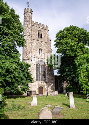 London, England, UK - June 1, 2019: St Margaret's parish church, formerly part of Barking Abbey, stands in a traditional churchyard in East London. Stock Photo