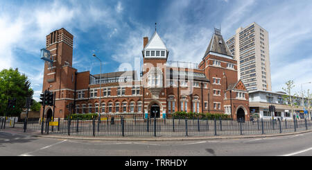London, England, UK - June 1, 2019: Sun shines on the Tower Hamlets College campaus on East India Dock Road in Poplar. Stock Photo