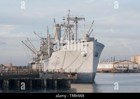 The SS Lane Victory, which was preserved in 1998. It serves as a museum ship in the Los Angeles Harbor. Stock Photo