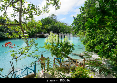 View of Blue Lagoon, a popular scenic turquoise swimming hole near Port Vila, Efate Island, Vanuatu, Melanesia Stock Photo