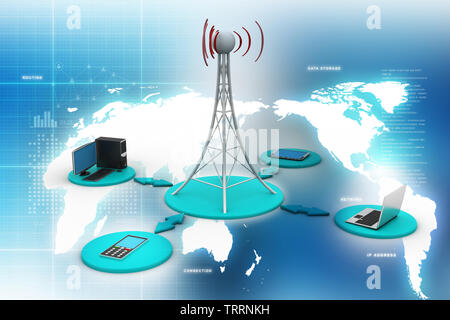 Signal tower with networking Stock Photo