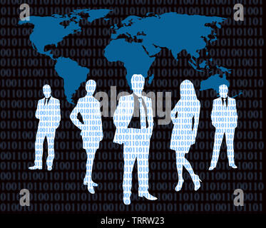 cyber business concept with business people and world map Stock Photo