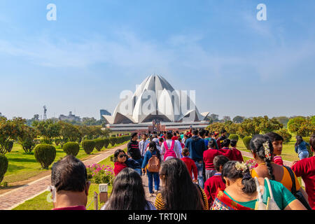 New Delhi, India - February 2019. The Lotus Temple, located in New Delhi, India, is a House of Worship completed in 1986. It serves as the Mother Temp Stock Photo