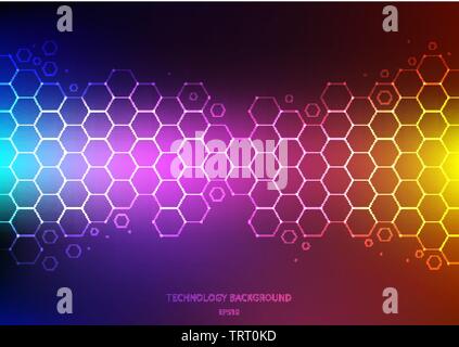 Abstract science and technology concept from hexagons pattern with node on vibrant color background. Structure molecule and communication. Science and Stock Vector