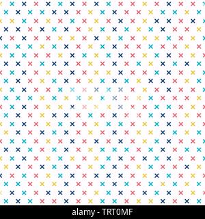 Abstract cross pattern colorful on white background. Geometric memphis plus signs. Vector illustration Stock Vector