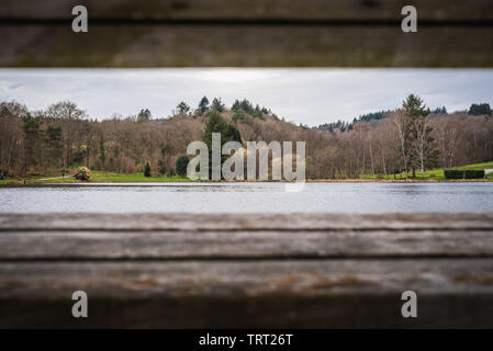 Lake Sauviat under a gray sky in the French countryside, France Stock Photo