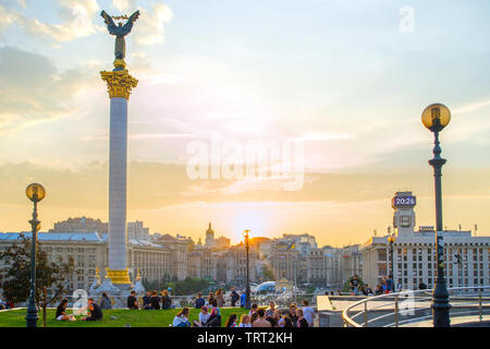 KIEV, UKRAINE - MAY 25, 2019: Skyline of Independence square (Maidan Nezalezhnosti) - is the main square of Kiev. Kiev capital of Ukraine Stock Photo