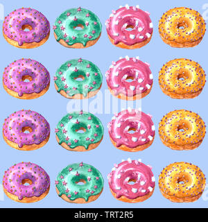 Watercolor illustration set of glazed donuts,isolated on a white ...