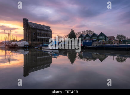 Oyster Bay House on Faversham Creek in Kent at sunrise. Stock Photo