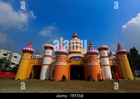 A pavilion of Durga Puja at Banani in Dhaka city. Durga Puja is the biggest ritual function of Hindus. Dhaka, Bangladesh. Stock Photo