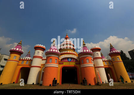 A pavilion of Durga Puja at Banani in Dhaka city. Durga Puja is the biggest ritual function of Hindus. Dhaka, Bangladesh. Stock Photo