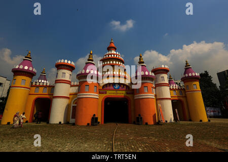 A pavilion of Durga Puja at Banani in Dhaka city. Durga Puja is the biggest ritual function of Hindus. Dhaka, Bangladesh. Stock Photo