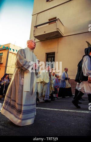 Dorgali, Sardegna / Italy - April 22, 2018 Holy Week Rites - Procession of men in national clothes. Holy Week celebration in Dorgali village, Sardinia Stock Photo