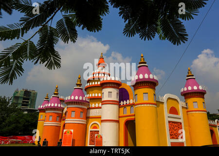 A pavilion of Durga Puja at Banani in Dhaka city. Durga Puja is the biggest ritual function of Hindus. Dhaka, Bangladesh. Stock Photo