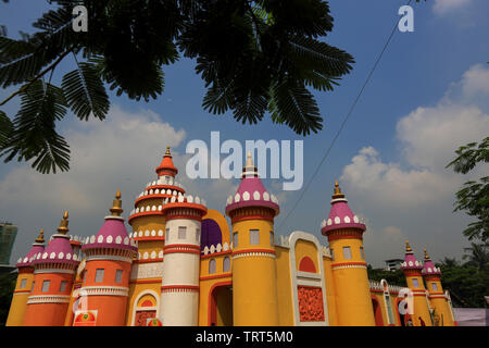 A pavilion of Durga Puja at Banani in Dhaka city. Durga Puja is the biggest ritual function of Hindus. Dhaka, Bangladesh. Stock Photo