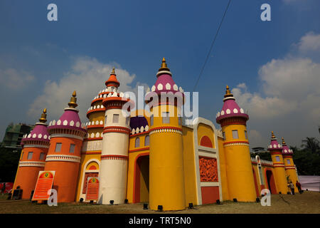 A pavilion of Durga Puja at Banani in Dhaka city. Durga Puja is the biggest ritual function of Hindus. Dhaka, Bangladesh. Stock Photo