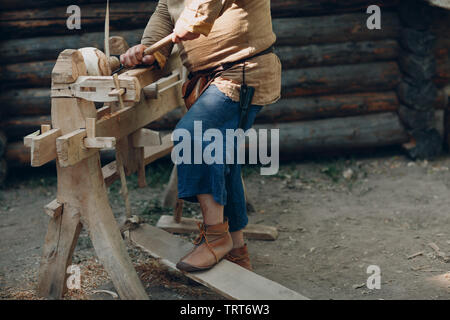 Milling operator turner working on vintage milling machine lathe Stock Photo
