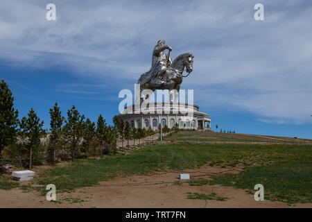 The largest Equestrian statue in the world near to Ulaanbaatar in Mongolia. Known locally as the Big Chinggis statue of Genghis Khan Stock Photo