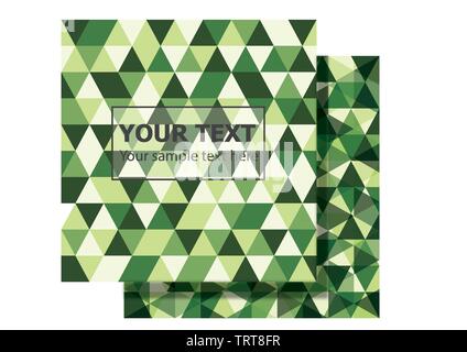 2 set of green camouflage polygonal vector graphic background design with copy space for your text and company logo. geometric triangle shape pattern Stock Vector