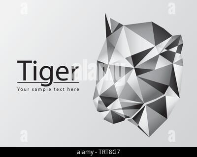 silhouette of tiger head polygonal vector graphic on grey background design with copy space for your text or company logo. geometrical triangle shape Stock Vector