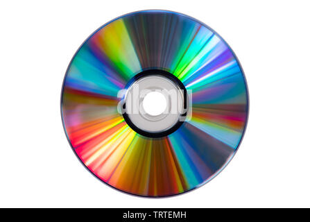 Vintage CD or DVD disk on white background, clipping path. Old circle discs used for data storage, share movies and music Stock Photo
