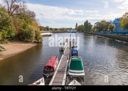 Boats moored at Teddington Lock,England,UK Stock Photo