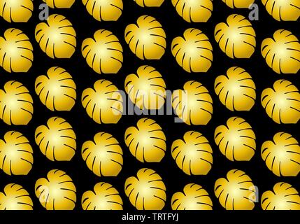 Monstera tropical leaf vector pattern in gold and black color palette Stock Vector