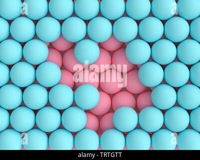 3d image render of blue and pink spheres in flat lay style. Stock Photo