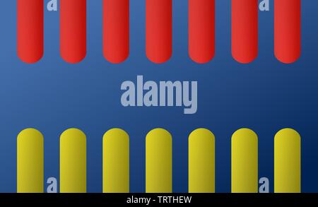 abstract luminous colorful background with geometric static vertical red and yellow shapes on blue gradient background Stock Vector