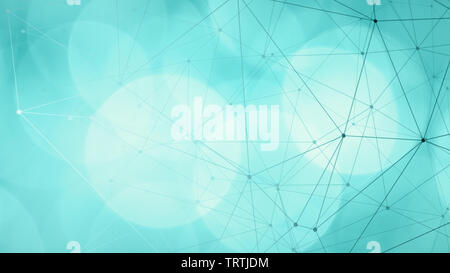 Geometric triangles shapes connection, mint green bokeh circles background Stock Photo