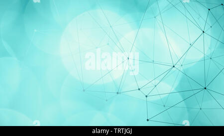 Mint green bokeh circles and lines connect dots Stock Photo