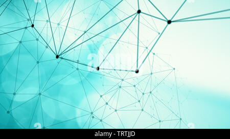 Circle molecule connected dots, mint green bokeh circles Stock Photo