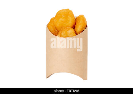 chicken nuggets in cardboard box on white isolated background Stock Photo