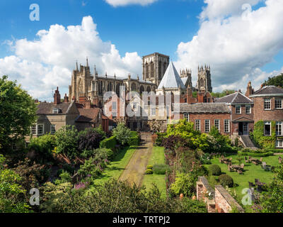 View of the north side of York Minster from the city walls near Monk Bar City of York Yorkshire England Stock Photo