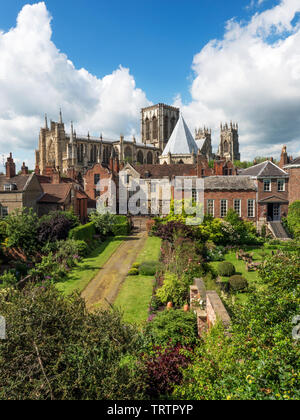View of the north side of York Minster from the city walls near Monk Bar City of York Yorkshire England Stock Photo