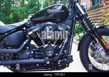 WUNSTORF / GERMANY - JUNE 7,2019: Harley Davidson motorcycle stands on a street. Harley Davidson  is an American motorcycle manufacturer founded in 19 Stock Photo