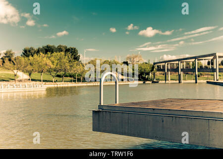 empty jetty in artificial lake prepared for de summer Stock Photo