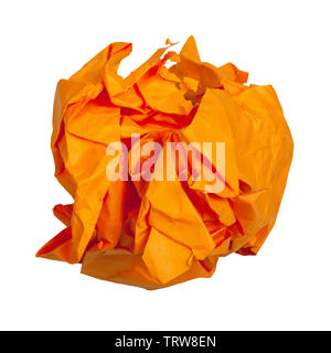 crumpled ball from orange paper isolated on white background Stock Photo