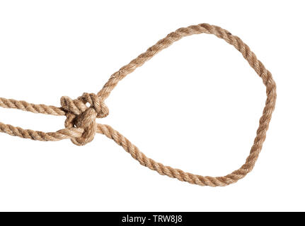 another side of Running bowline knot tied on thick jute rope isolated on  white background Stock Photo - Alamy