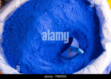 powdered pigments in sacks for sale in blue town chefchaouen, morocco Stock Photo